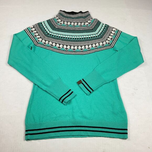 Neve Womens Merino Wool Sweater Fair Isle Nordic Teal Green Retro Pullover S - Picture 1 of 11